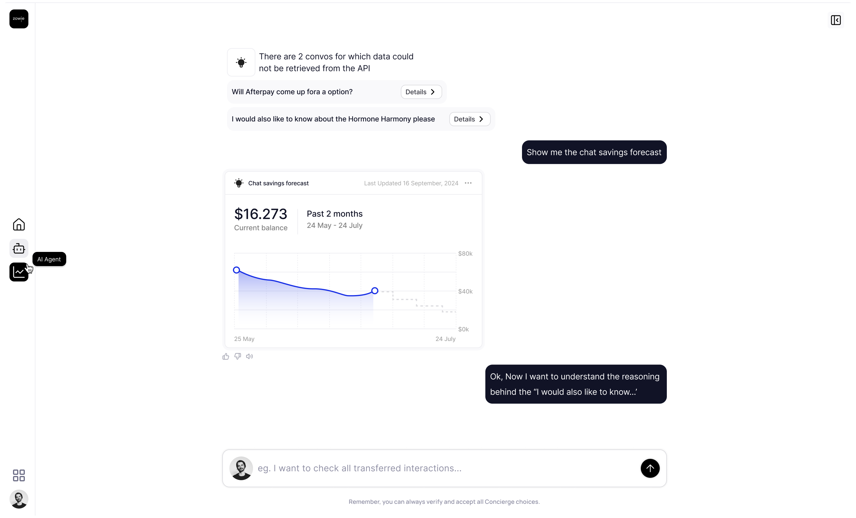 Chat interface with data visualization