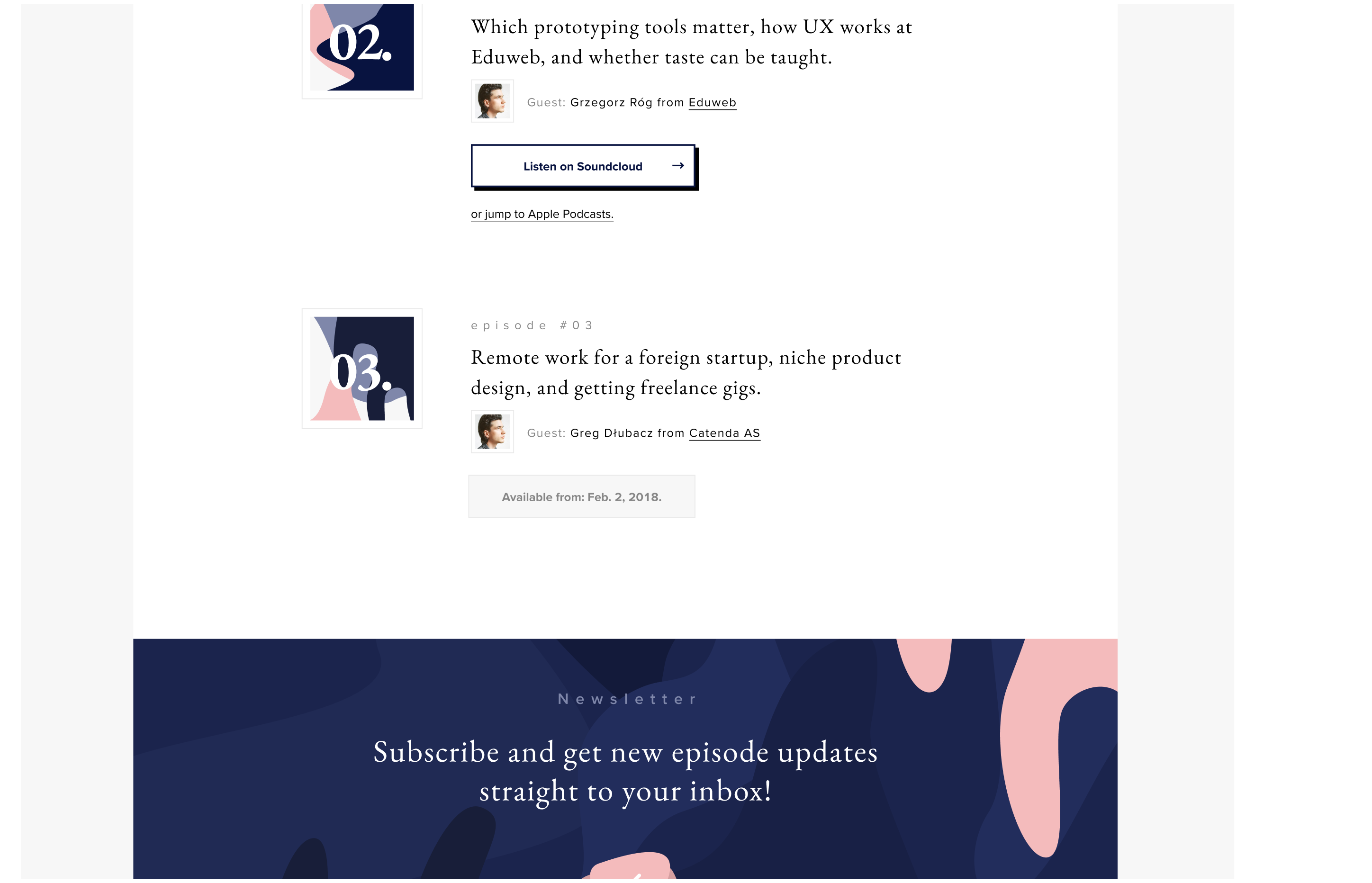Apploads episode listing and newsletter section