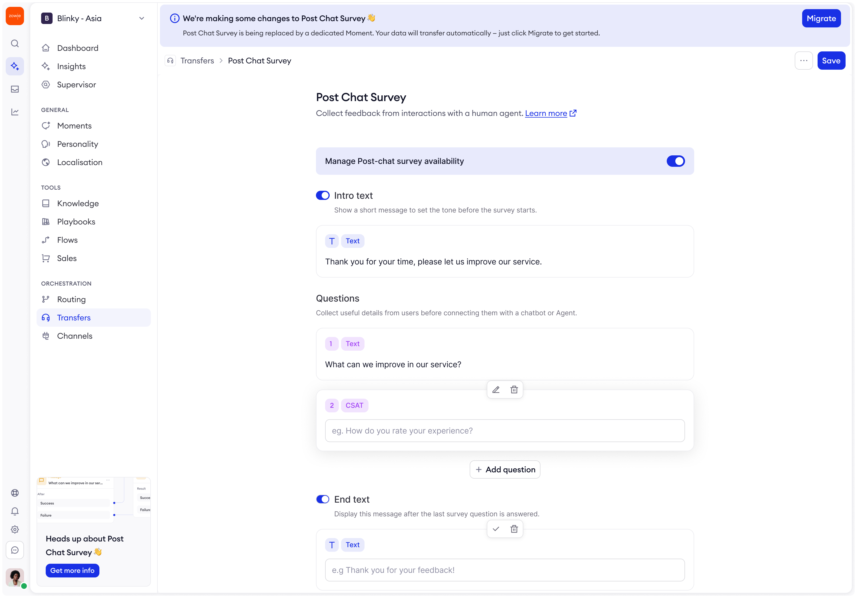 Post-Chat Survey Migration