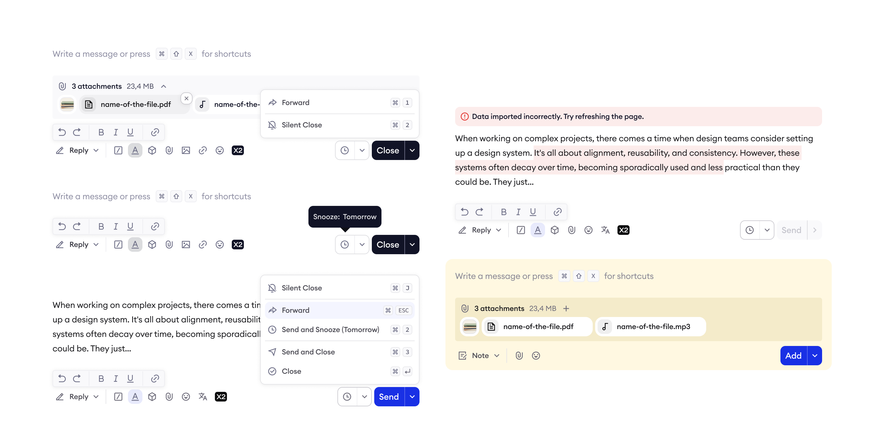 Advanced reply and action options