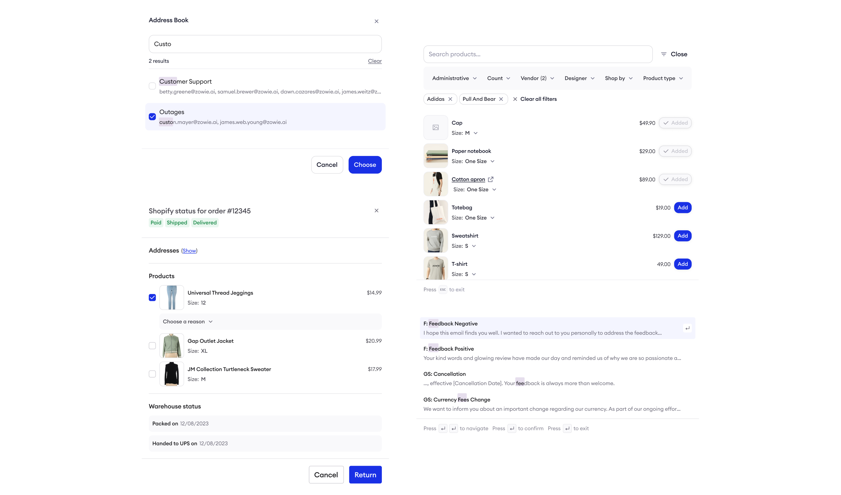 Address book and Shopify integration