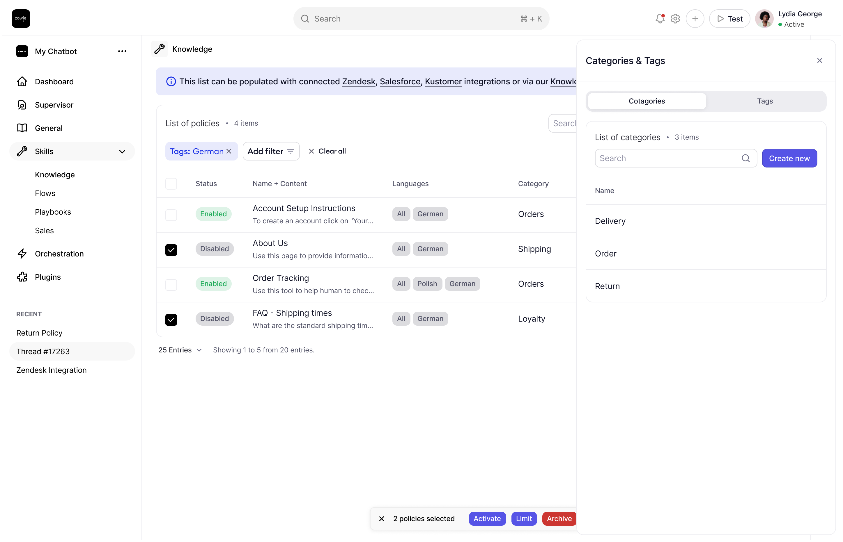 Categories and tags management