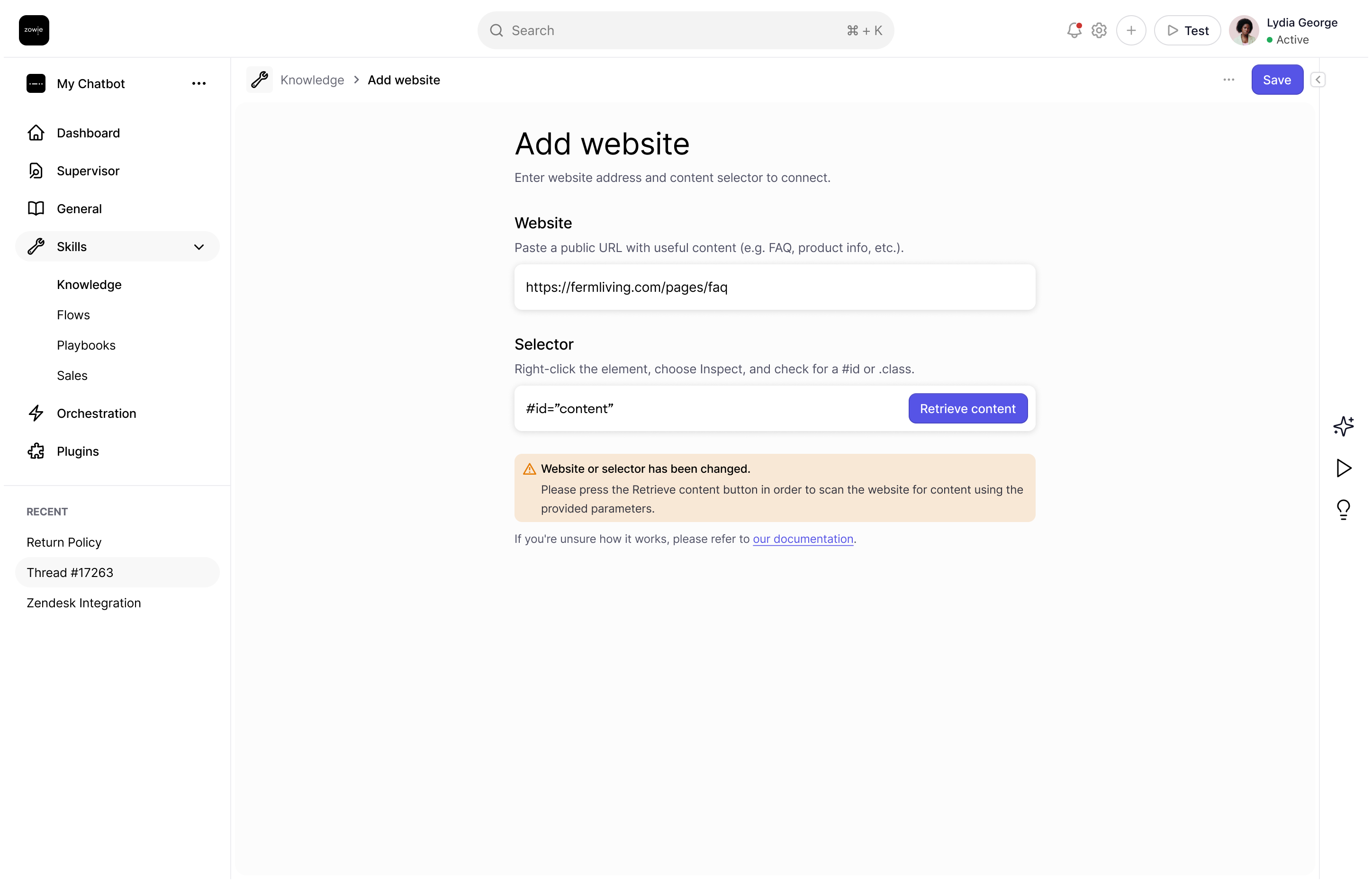 External website content import