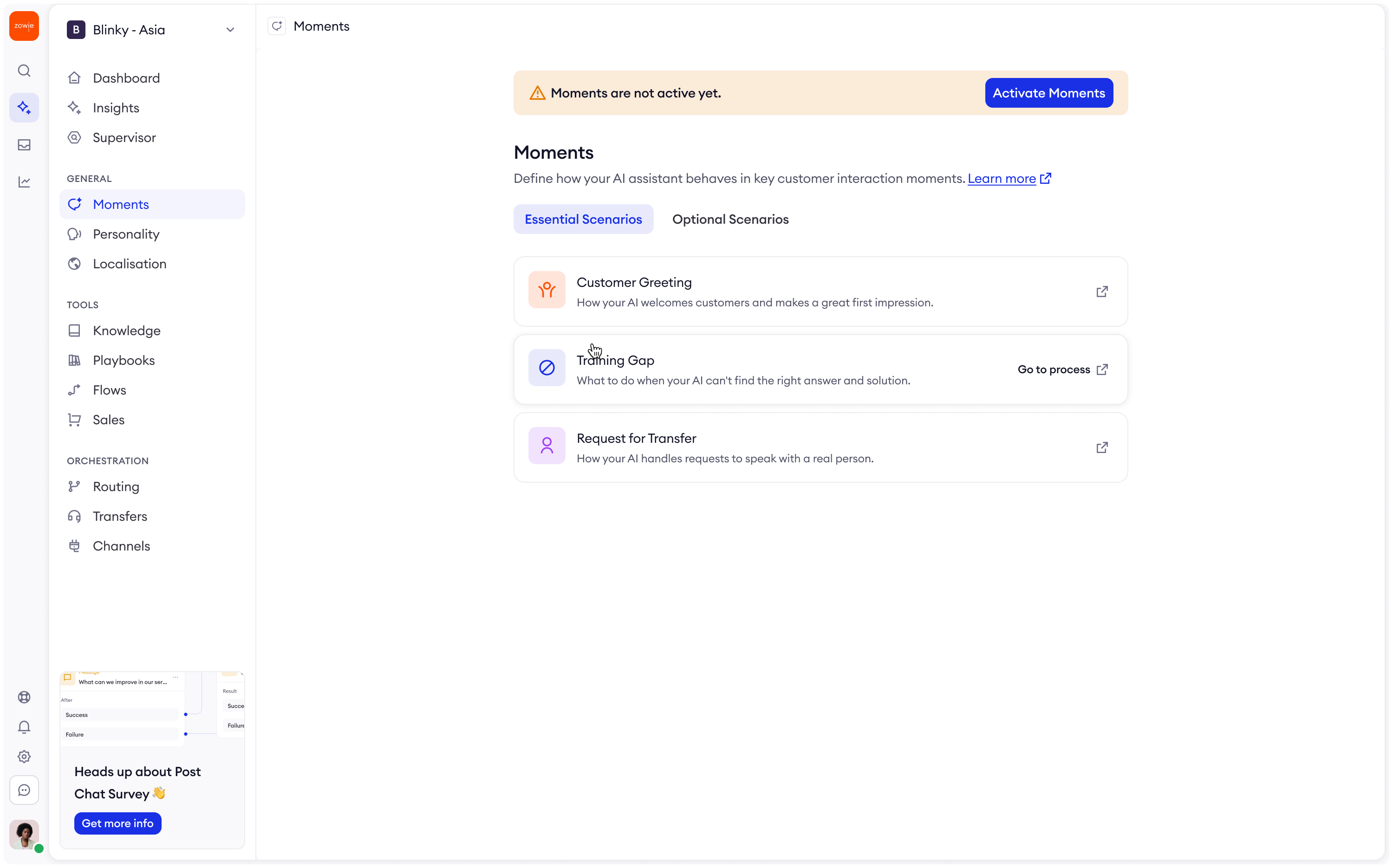 Moments configuration with scenarios