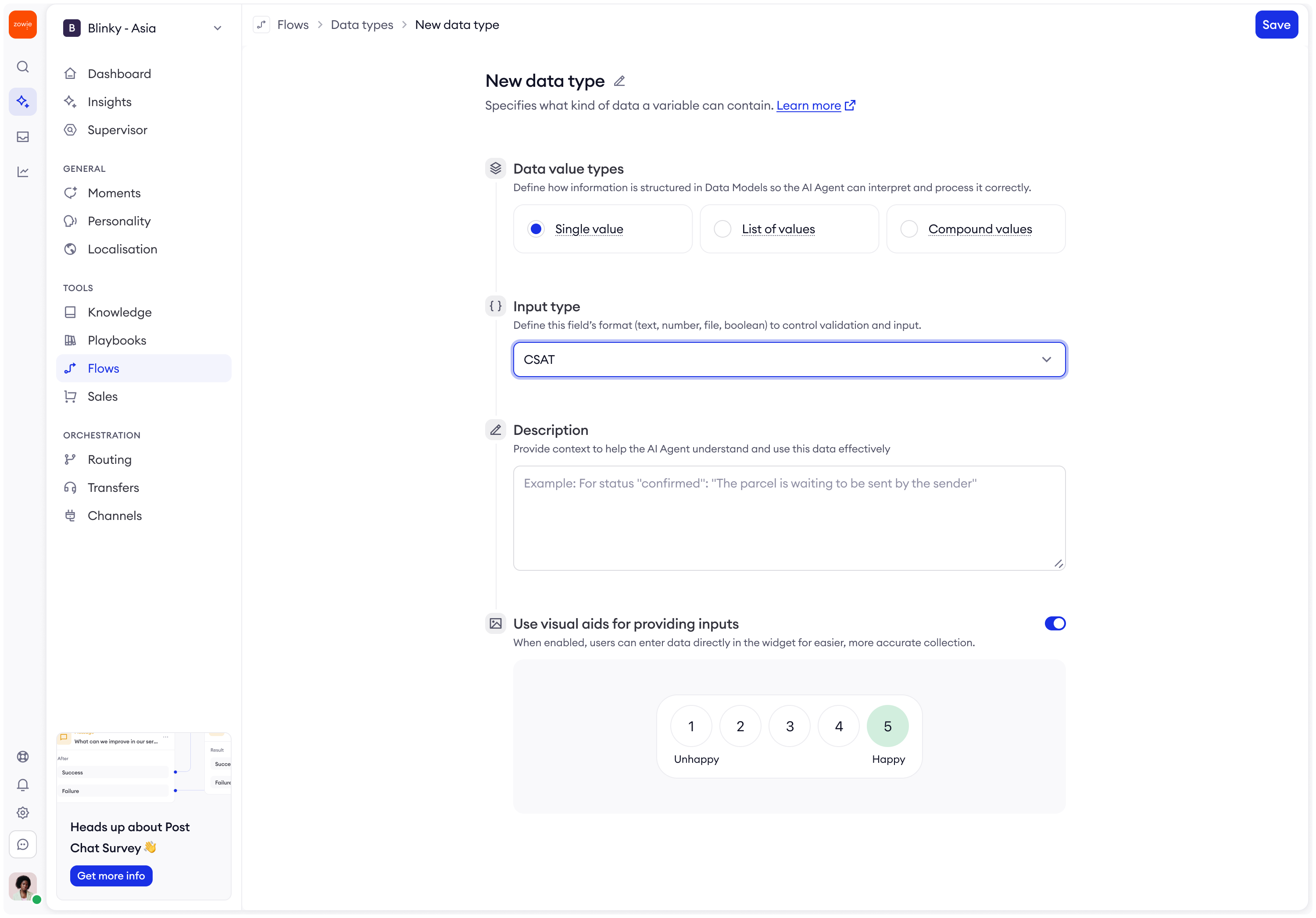 Data type creation for survey fields