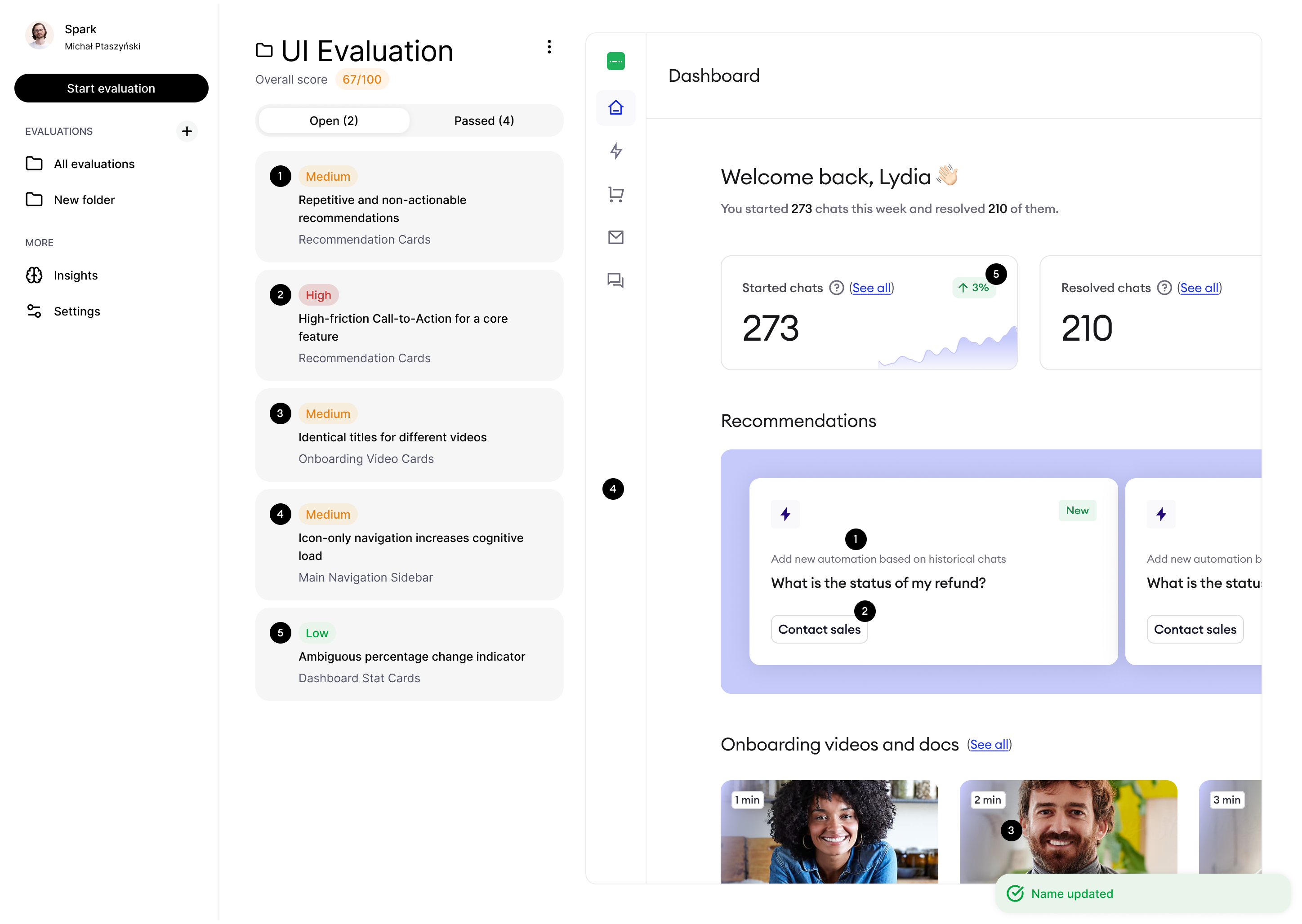UI Evaluation results with annotated dashboard