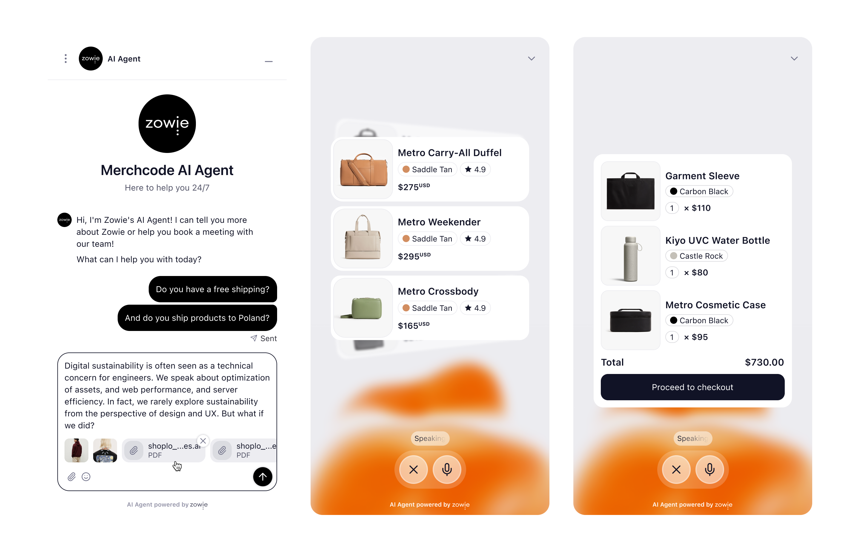 Zowie Widget AI Agent and product recommendations